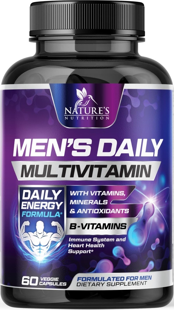 Multivitamin pro muže - Vitamin A, C, D, E, Zinek, vápník, Multivitaminy pro imunitní podporu zdraví, Vitamin B12, Pánské denní multivitaminové doplňky Kapsle, Non- GMO Mens Multi Vitamíny - 60 Kapsle