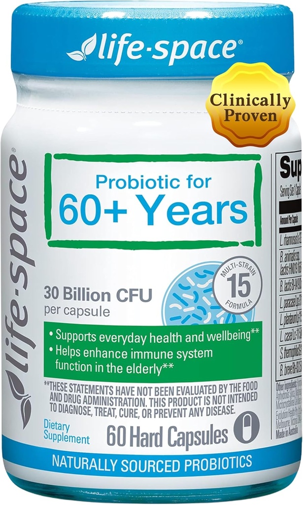 Probiotika života pro 60 + Roky, podporuje střevní imunitu a zdraví, gastrointestinální vitalitu, bifidobacterium lactis, 30 miliard CFU, Multi Strains - 60 Kapsle