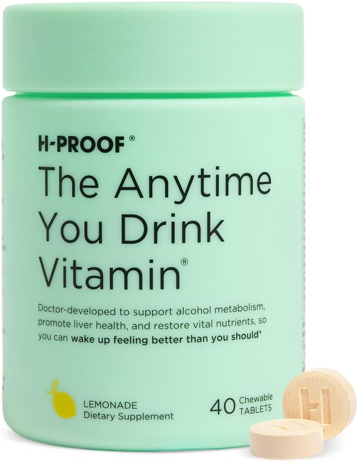 H-PROOF Kdykoliv budete pít vitamín, zdraví jater a imunita podpora s elektrolyty, mléko Thistle, a vitaminy B & C - 40 Žvýkací tablety (20 Služeb), Vegan, Lemonade