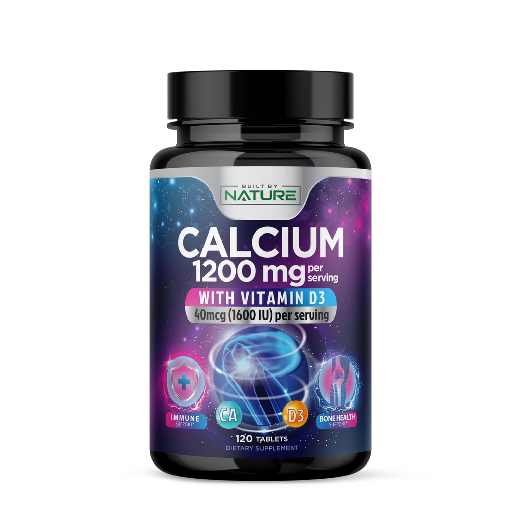Vápník 1200mg s vitaminem D3 pro nejlepší absorpci - Advanced Bone Support Supplement, 1200 mg vápníku uhličitanu a 1600 IU vitaminu D3, pomalé uvolňování pro imunitní podporu, snadné spolknutí, 120 tablet