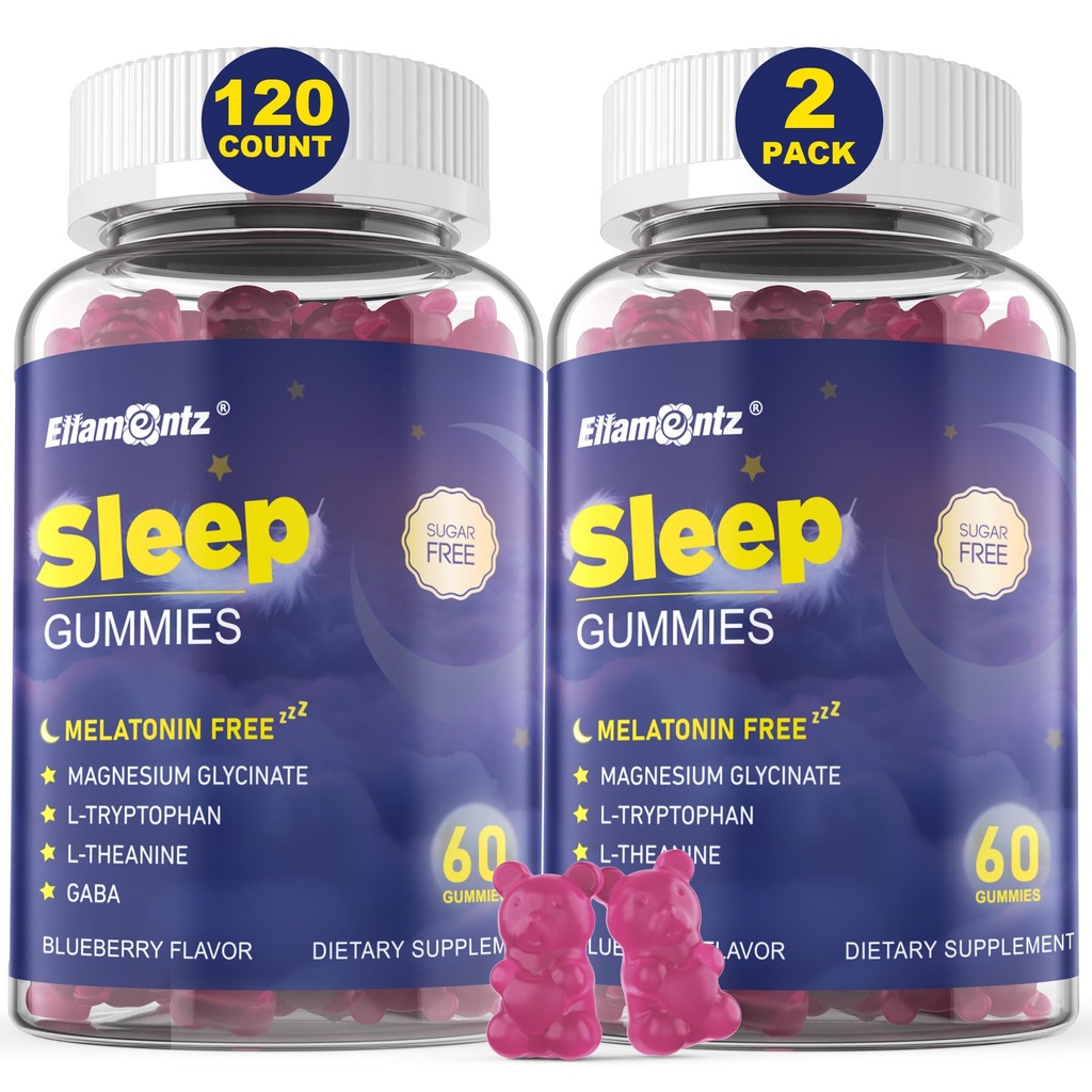 Melatonin Bezspánkové Gummie pro dospělé, Cukr Volný Spící Gummy Ne Melatonin, Přírodní klid Glycinát Magnesium, L-tryptofan, L-Theanine, GABA, Ashwagandha, Valerian, 120cts