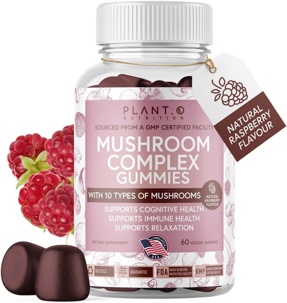 Houba Gummies Premium Dodatek [10 Houba Complex Extract] Delicious & Fast Herecing Lion 's Mane, Reishi, Shiitake Nootropic Brain Support, Imunite Support, Mood & Relaxation, 60 Chews