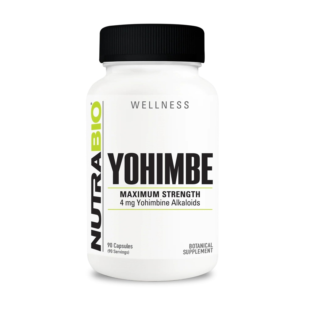 NutraBio Yohimbe Bark Extract Dodatek pro muže a ženy, 4mg, 90 Zeleninové kapsle
