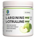 L- Arginin 5000mg + L- Citruline 2000mg Complex Powder Supplement Drink Mix - Nitric Oxide Booster for Heart Health, Blood Flow & Energy - 30 Servings (Green Apple)