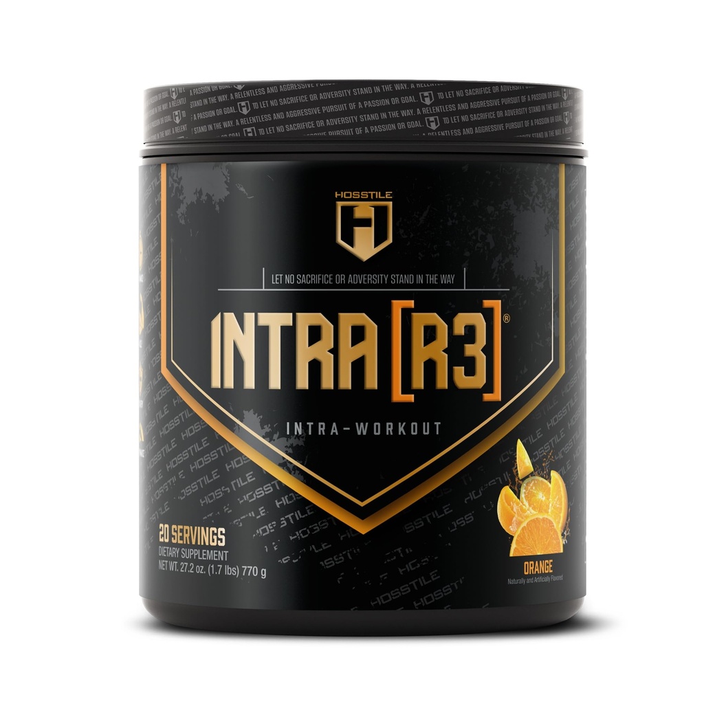 HOSSTILE Intra [R3] Intra Workout Powder, EAA & BCAA Drink with Carbs, Enhance Energy & Endurance, Build Lean Muscle & Zlepšit zotavení, Orange, 20 Služeb