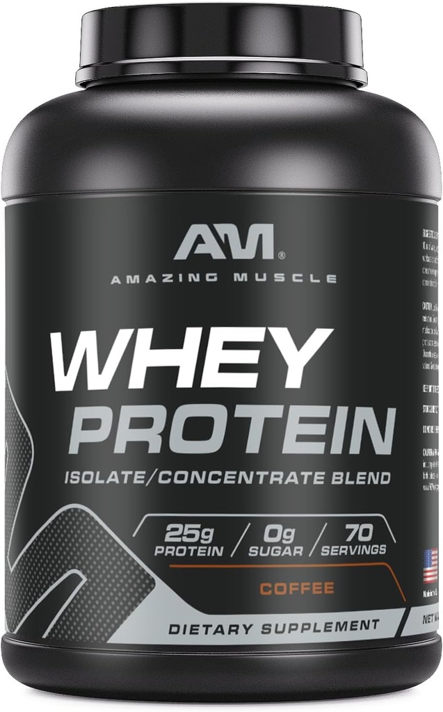 Amazing Muscle Whey Protein Isolate & Concentrate Blend Blend 124; Coffee Flavor Ibrahim 124; 25 G Protein Ibrahi124; 5 LB (2.26 Kg) Izolát 124; Non- GMO Blend 124; Gluten- Free Ibrahim 124; Made in USA