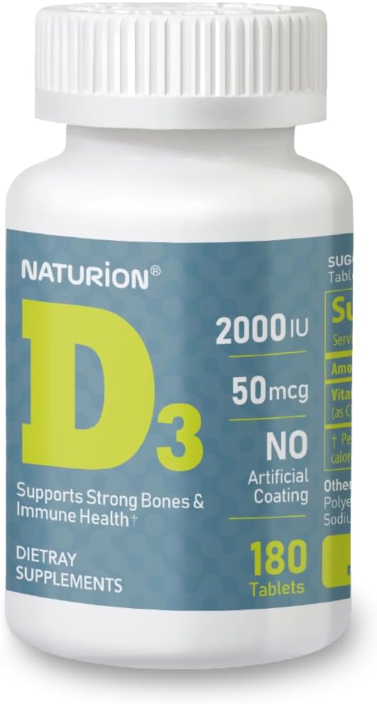 Vitamin D3 2000iu (50 mcg) 6- měsíční zásoba pro imunitní podporu, zdravé svalové funkce a zdraví kostí - Non- GMO, gluten zdarma, s vitaminem B2 - (Mini tablety), 180 Počet