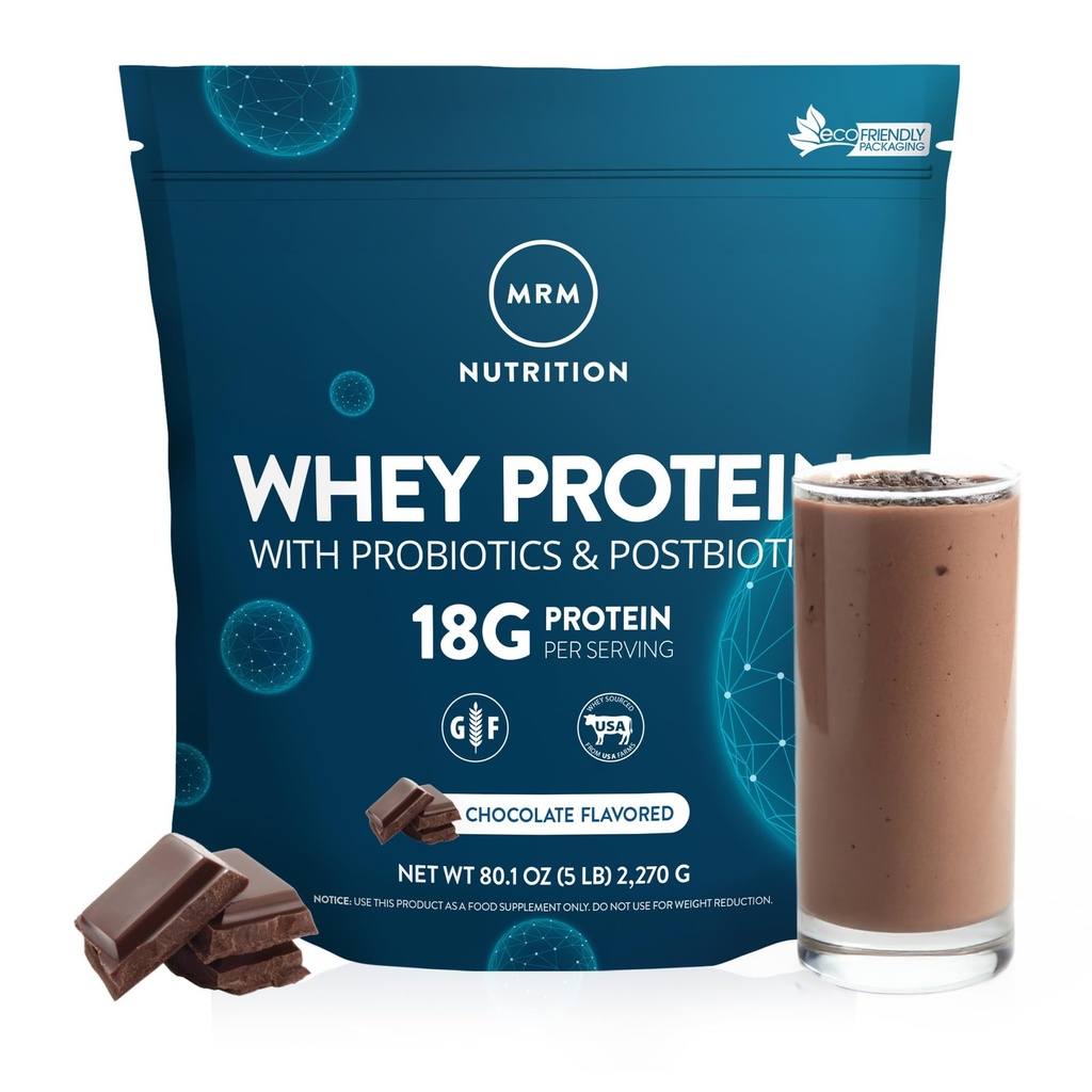 MRM Nutriční syrovátkové bílkoviny 124; čokoládové ochucené 124; 18g protein 124; s 2 biliony probiotika + stravitelné enzymy + BCAA 124; vysoká absorpce + potrava 124; Hormon + antibiotikum zdarma 124; 87 Služeb