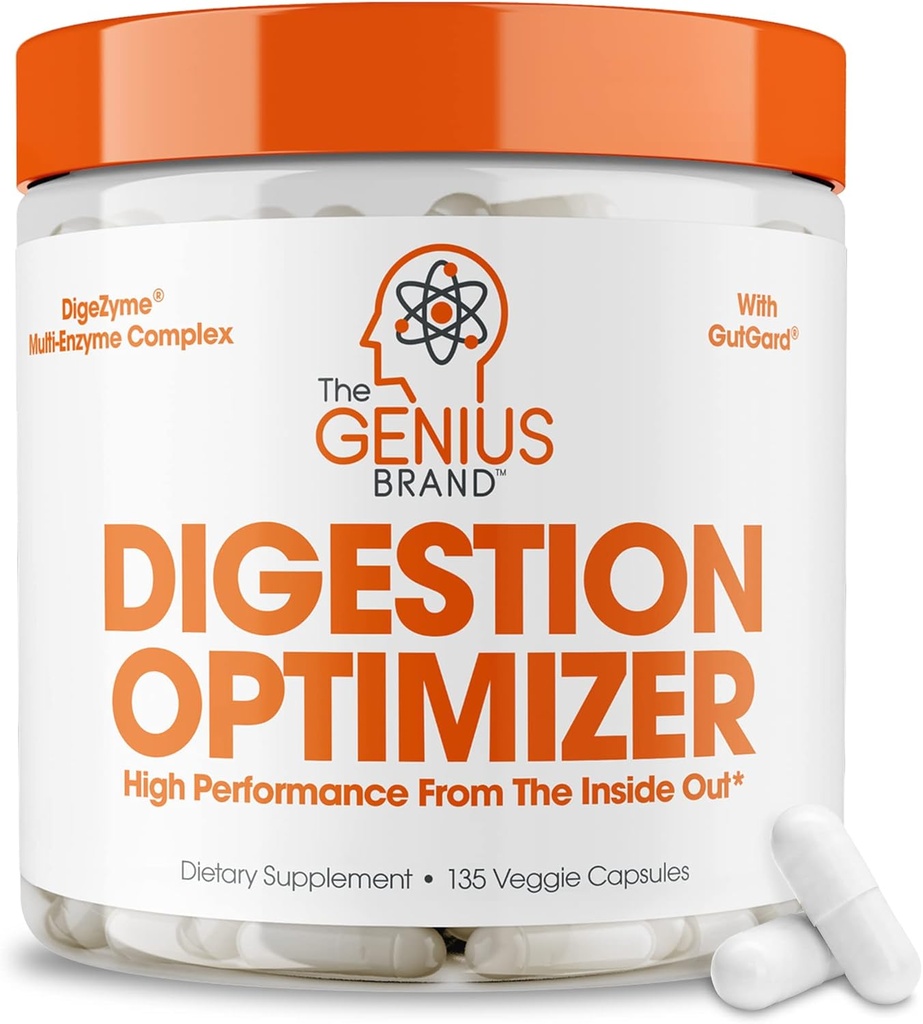 The Genius Brand Genius Digestion Optimizer - Dědičný dodatek pro Gut Health & Imunity Support - No Proprietal Blends - Vegan, Non- GMO & Gluten- Free - 135 Veggie Kapsle