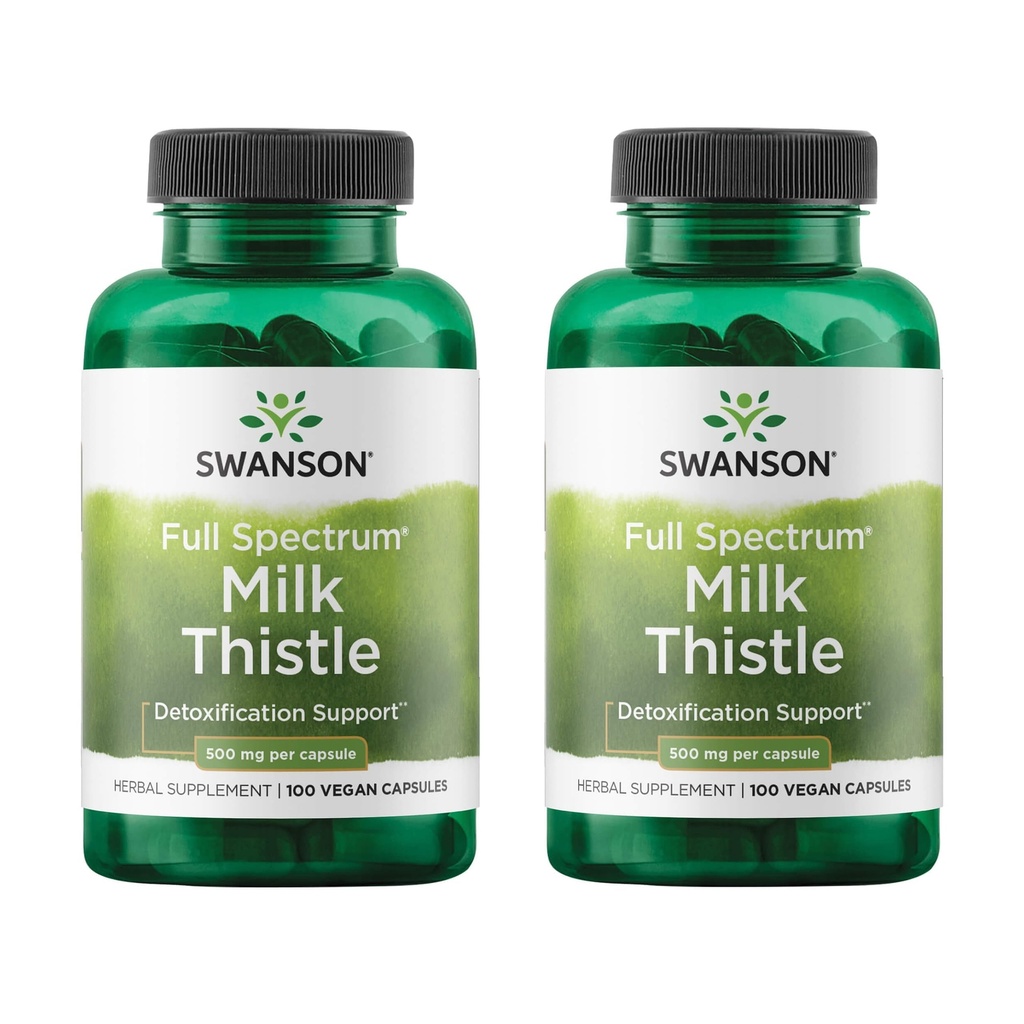 Swanson Milk Thistle - Bylinný doplněk pro podporu jater - Přírodní vzorec, který pomáhá udržovat celkové zdraví a wellness - (100 kapslí, 500mg každý) 2 balení