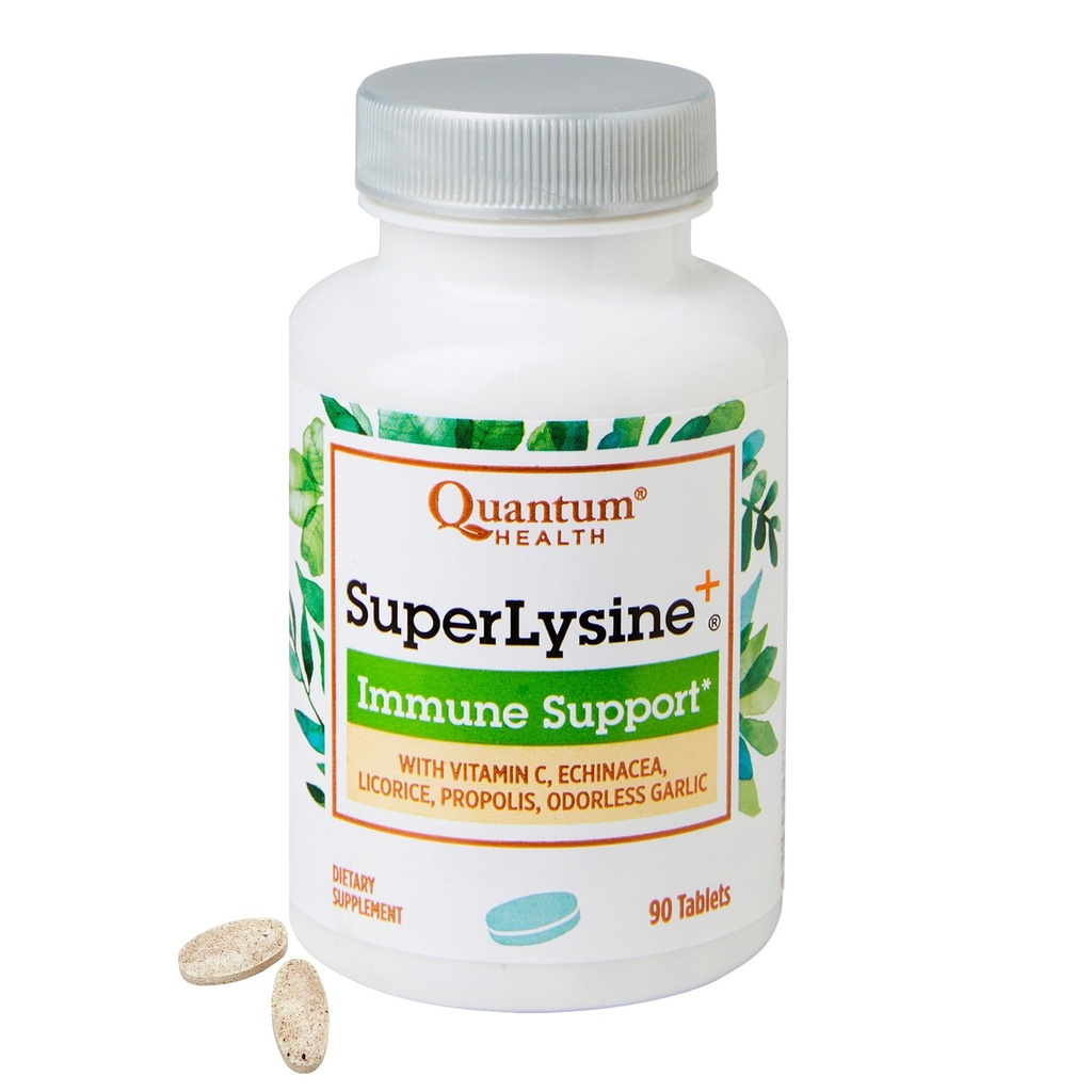 Quantum Health SuperLysin + Additional Formule Imunitary Supplement Lysin 1500 mg, Vitamin C Echinacea Licorice Bee Propolis & Odorless Česnek Denní Wellness Směs pro ženy a muže - 90 Tablet