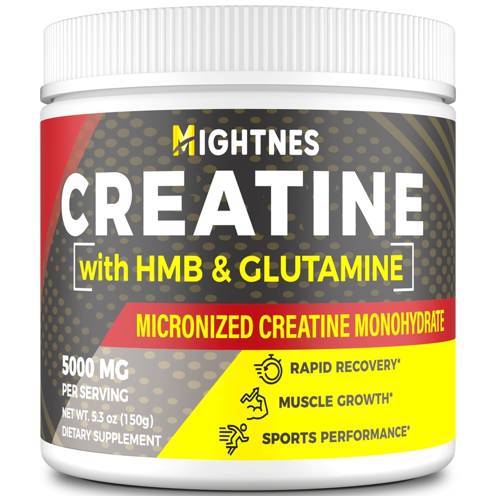 Kreatin HMB, Creatine Powder pro muže a ženy, Mikronizovaný Creatin Monohydrát pro růst svalů a zotavení a zvýšená síla, Výkon, Creatine HMB s glutaminem, gluten zdarma, 30 Služeb