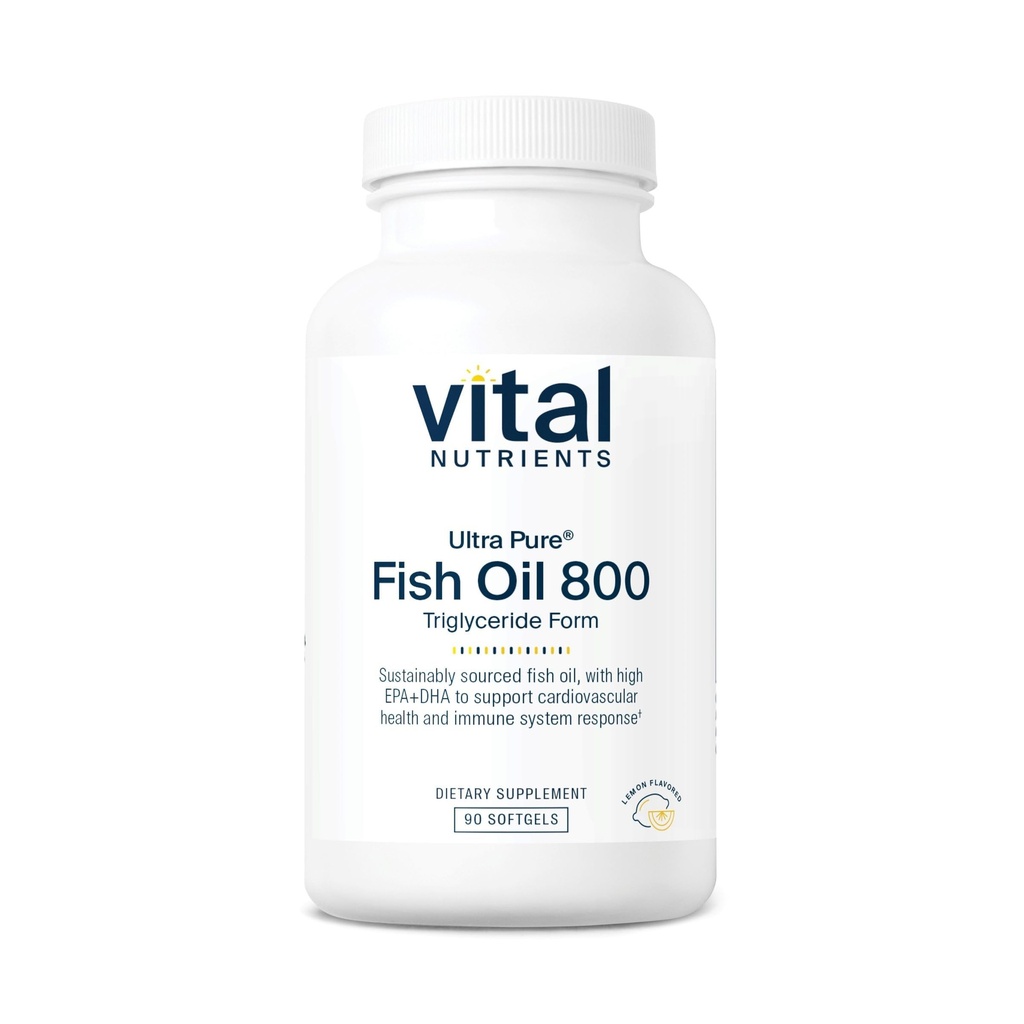 Vital Nutrients Ultra Pure ® Fish Oil 800 Triglycerid Form PHAR124; Heart, Brain, & Imunitary Health * PHAR124; Sustainable Sourced High EPA & DHA Omega33 Fatty Acid PHAR124; Lemon Flavor Gluten, Dairy, Soy Free GAR124; 90 Count