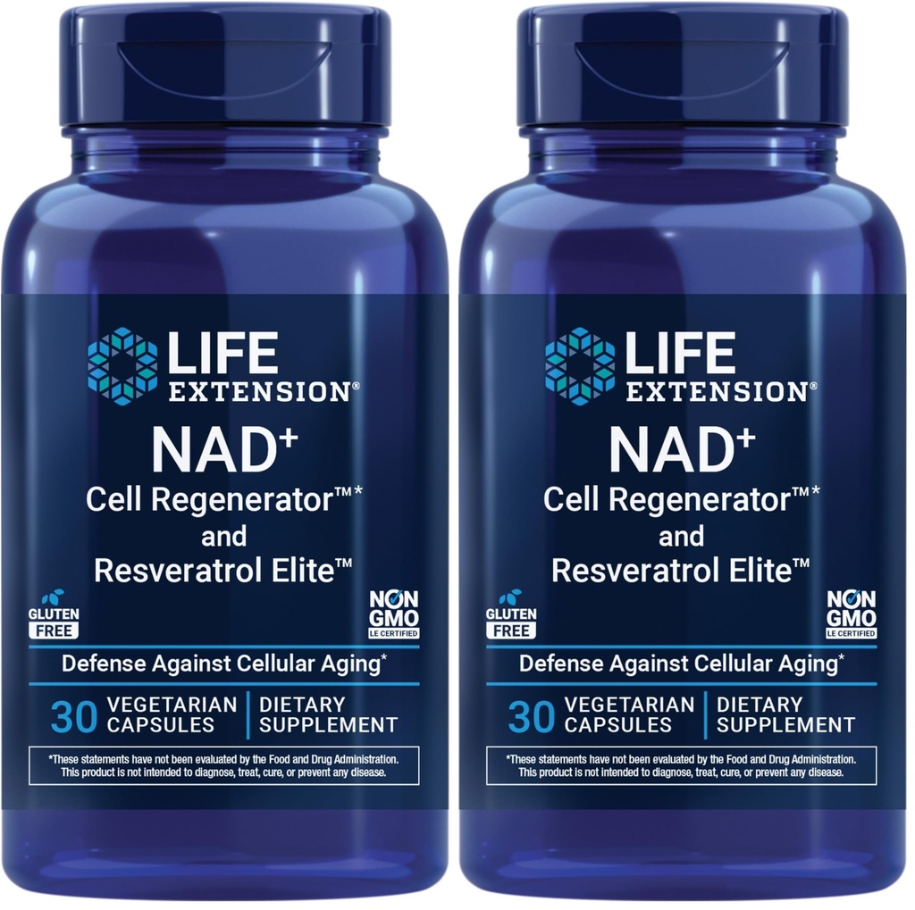 Life Extension NAD + Buněčný regenerátor a resveratrol Elite, NIAGEN nikotinamid ribosid, Transresveratrol, quercetin, Fisetin, pro dlouhověkost, energetiku a oxidační stres, 30 Vegetariánská kapslí