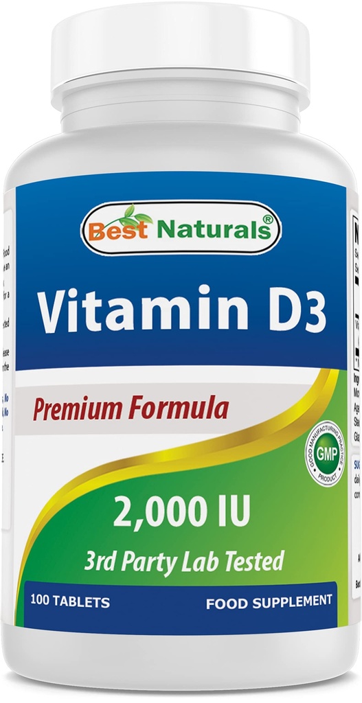 Nejlepší Naturals Vitamin D3 2000 IU (50 mcg) - 100 Tablet - 100 Days Supply - Pomáhá podporovat imunitní zdraví, silné kosti a zuby, & svalové funkce (100 Počet (balení po 1))