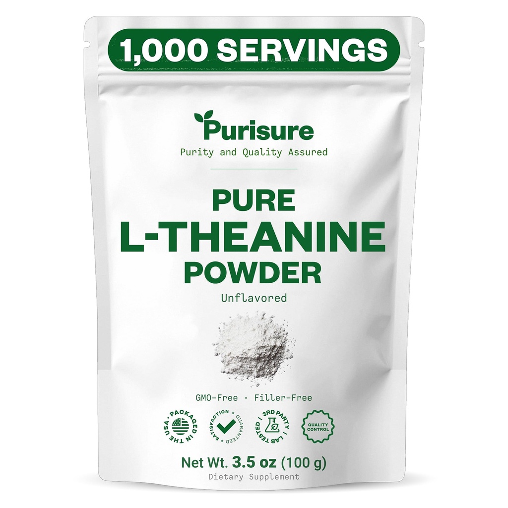 Využití L- theanine Powder, 100 g, Pure L Theanine Powder, který podporuje relaxaci a soustředění, dodatek pro kognitivní funkce, No Fillers, Non- GMO, 1000 Služeb