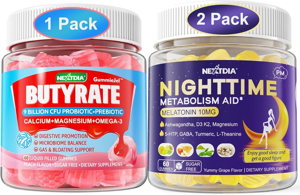 Balení: Butyratové gumové s probiotickými + prebiotickými + Postbiotickými a melatoninovými 10 mg 20mg noční metabolismus