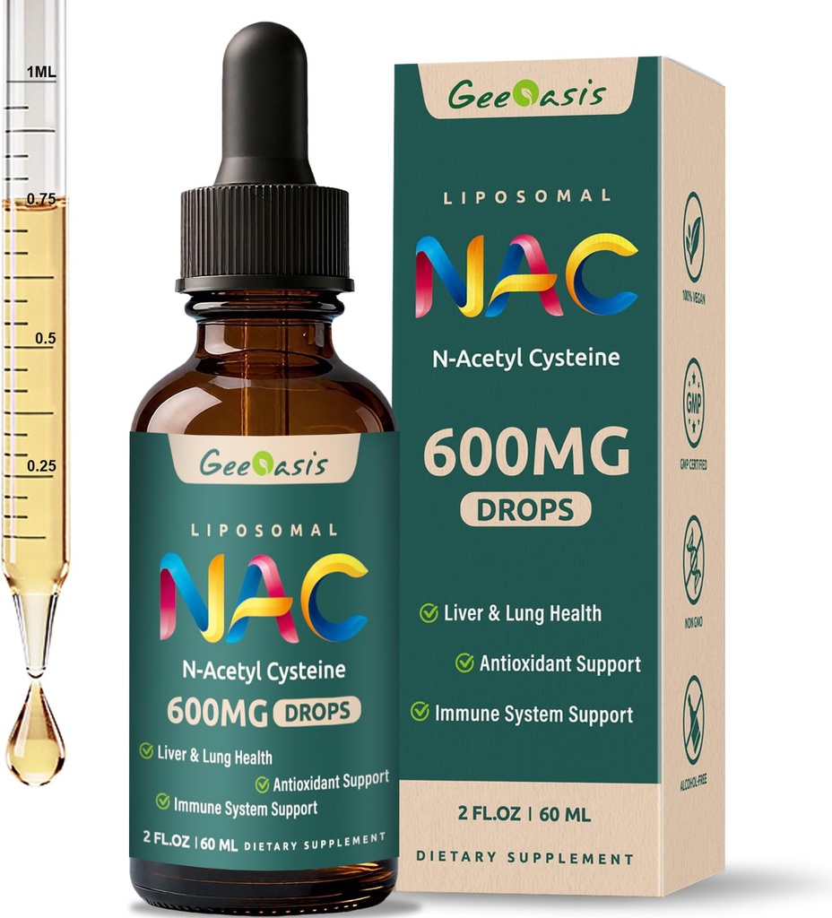 Lipozomální tekutý NAC dodatek N- Acetyl Cysteine Drops, N Acetyl Cysteine 600 mg s Quercetin & Zinek pro dospělé a děti, Játra & Lung Podpora, Antioxidant, Imunity & Skin Health, 2 Fl Oz