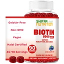 SHIFAA NUTRITION Vegan Biotin Gummies for Adult & Kids '124; 90 Gummies' 124; 5000 mcg 45 Servings '124; Non-GMO' 124; Gluten, želatina, arašídy, vejce a mléčné výrobky zdarma 124; Biotin Gummy vitamíny pro vlasy, kůže a nehty Halal