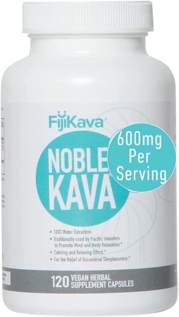 Fijikava Noble Kava Kapsle, 600mg Kavalactones Per Serving, přírodní Relaxation & Sleep Supplement, Vegan & Non- GMO, 120-Count, Premium Piper Methysticum Extract pro klid a stres