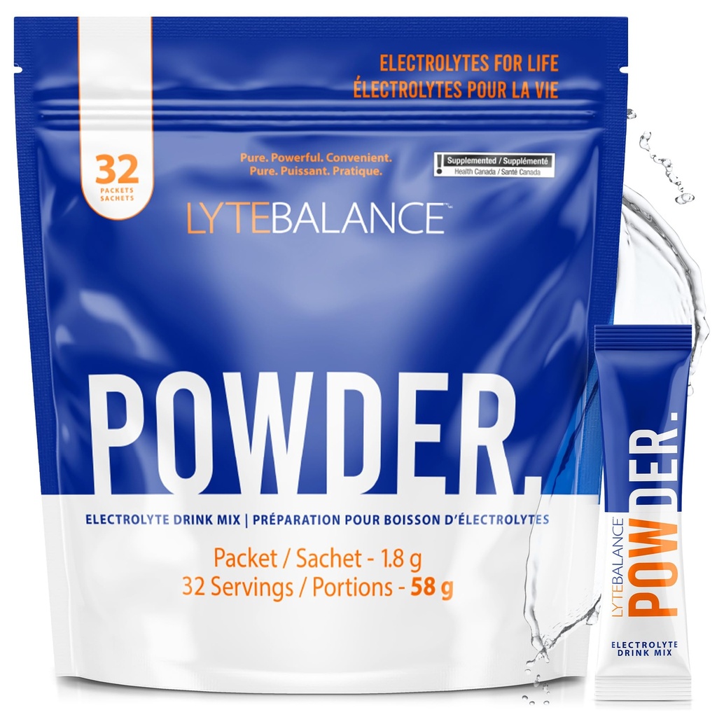 LYTE BALANCE Powder 32 Double Strength Packets, Přirozeně slané Electrolyte Drink Mix w / Sodík, Draslík a hořčík 124; Denní hydratace, Muscle Recovery, Imunitary Support CY124; Keto, Paleo, žádný cukr