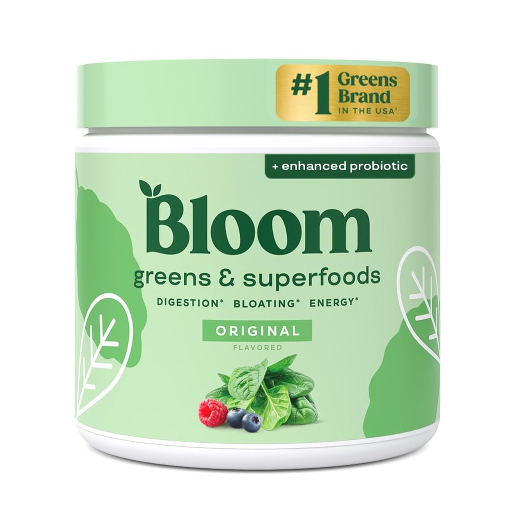 Bloom Nutrition Superfood Green Powder, Digestive Enzymy s probiotika a prebiotika, Gut Health, Bloating Relief pro ženy, Chlorella, Green Juice Mix s Beet Root Powder, 30 SVG, Original