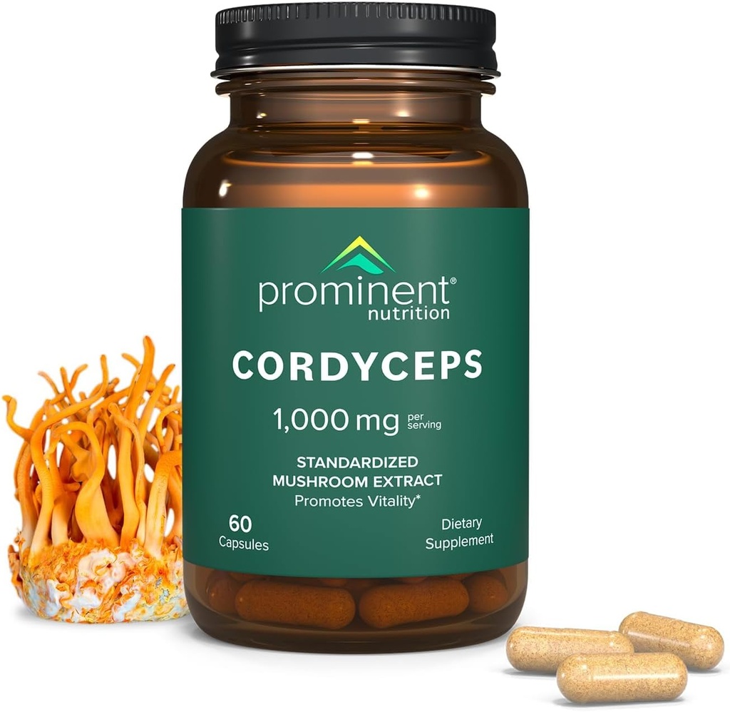 Prominentní Nutriční Cordyceps dodatek - Promotes Vitality - 1000 mg, 60 Počet
