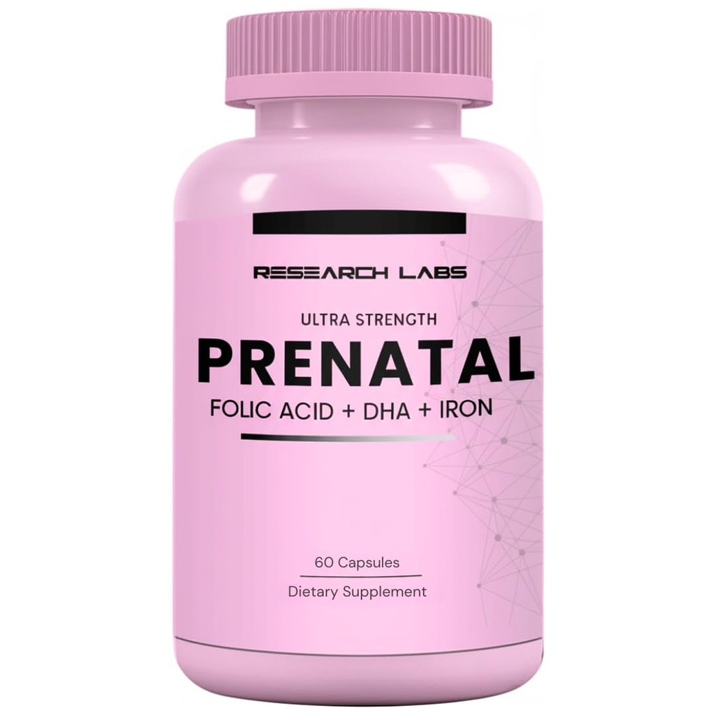 Research Labs Prenatal Vitamíny pro ženy: 6X Biologicky dostupné Metylovaný folát kyselina listová MTHF 5 IMF 124; Podporuje vývoj mozku, zdravý růst