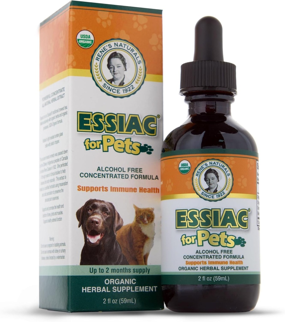 Essiac pro zvířata v zájmovém chovu 124; USDA Organic Environmental 124; Daily Drops for Imunitary Support and Longevity Environmental 124; Pre- Measured Dropper Concentrated Formule 124; 2oz (59ml)