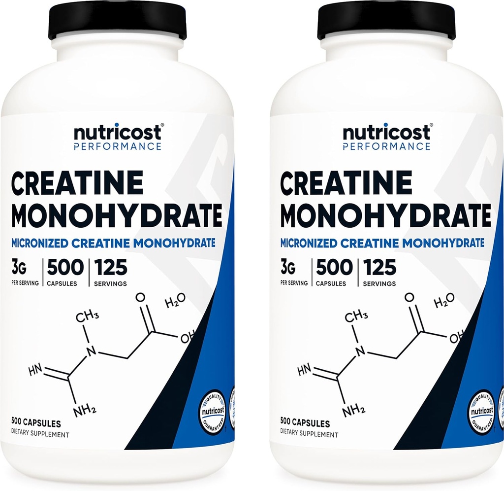 Nutricost Creatin Monohydrát 3000mg Serving, (750mg per Capsule), 500 tobolek (2 lahve)
