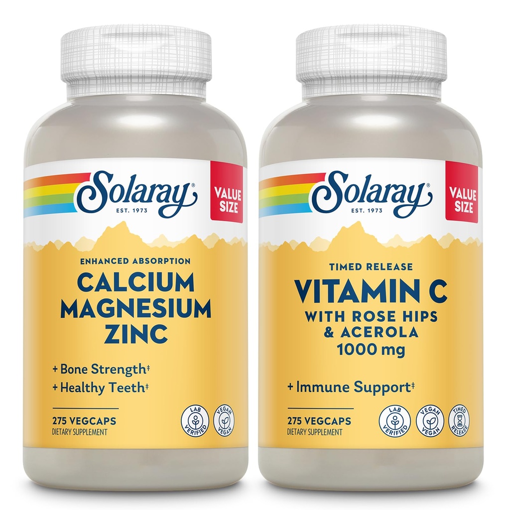 SOLARAY hořčík hořčík zinečnatý a časované uvolnění vitamin C - zdraví kostí, imunitní podpůrná pouzdro, 1000mg vápník, 500mg hořčík, 1000mg vitamin C dodatek, Vegan, 60denní záruka, 275 VegCaps