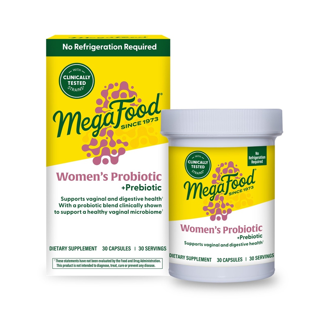 MegaFood Womens Probiotic + Prebiotic - Gluten- Free Prebiotika a Probiotika pro ženy, podporuje stravovací zdraví & Regularita, Vaginální Probiotika pro zdravé hodnoty pH, Vegetariánské - 30 Kapsle