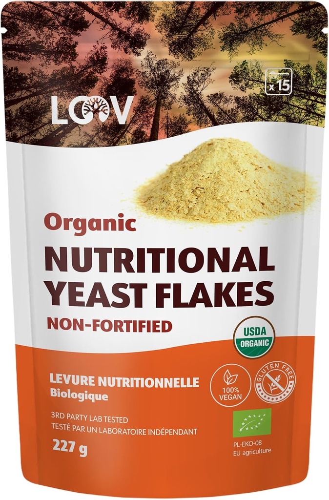 LoeV Organic Non- Fortified Nutritional Yeast Flakes - Vegan, gluten Free, Non- GMO Unfortified Nooch - Dobrý zdroj přírodních B- Vitaminů - No Add Salt or Sugar - Resealable Bag, 8 Ounces (227 Grams)