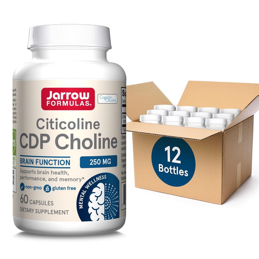 Jarrow Applicas Citicoline CDP Choline 250 MG, CDP Cholin dodatek podporuje zdraví mozku, výkon a paměť, 60 Kapsle, až 60 denní dodávky (balení 12)