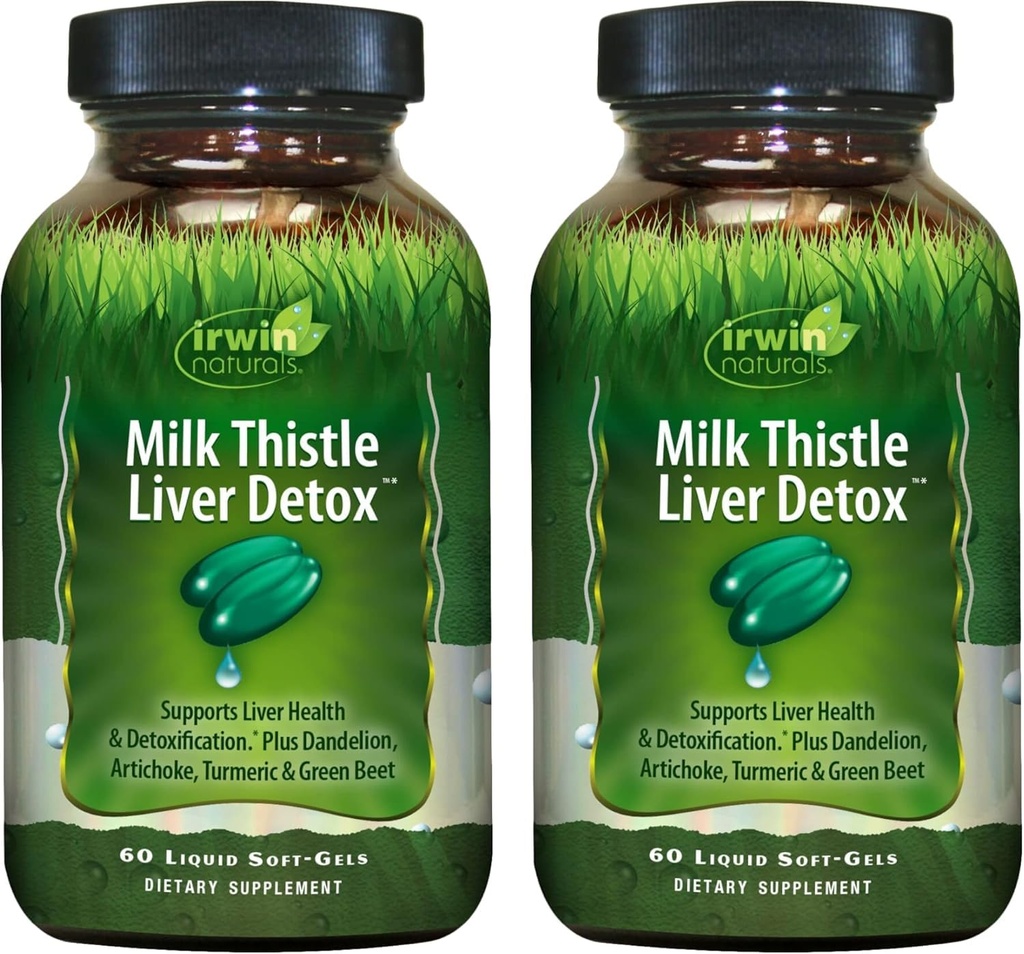Irwin Naturals Mléko Thistle Játra Detox - 60 Tekuté Soft- Gels, Balení 2 - Podporuje zdraví jater s pampeliška, Artyčoky, Turmeric & Green Beet Root - 60 Celkem Služeb