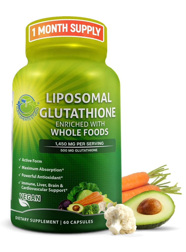 Lipozomální Glutathione 500mg - Aktivní forma L Glutathione (Reduced) pro maximální absorpci - Made with Organic whole Foods - Master Antioxidant & Detoxifier - Imunitative & Cardiovaskulární podpora - 60 Počet