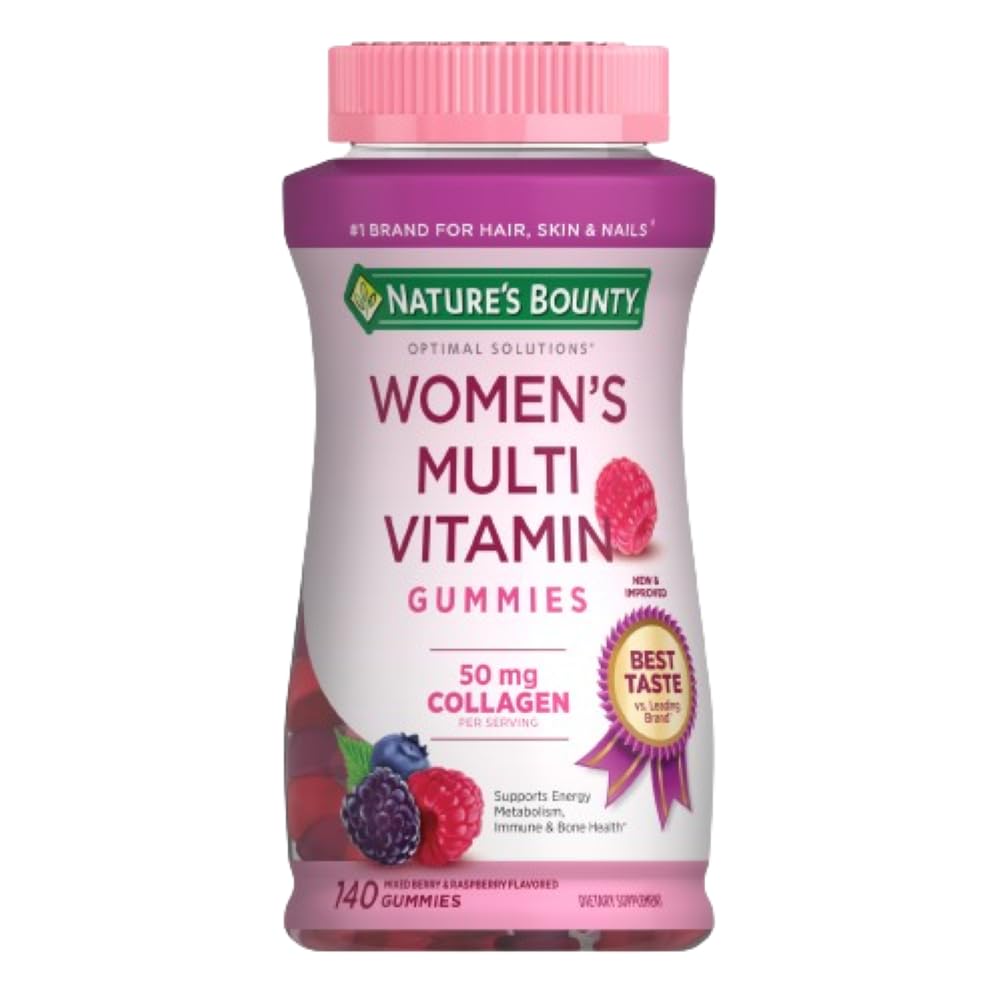 Nature 's Bounty Optimální řešení, Ženy Multivitaminové gumy pro imunitní podporu, Cellular Energy Support, Bone Health, Malina Flavor, 140 Ct