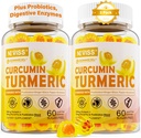 Sugar Free Turmeric Curcumin Filled Gummies 550mg pro dospělé, Ginger & Black Pepper curminoidy w / Prebiotic Probiotic & Postbiotic Blend, Podpora, Imunity & Digestive Health, Vegan, 2Pack
