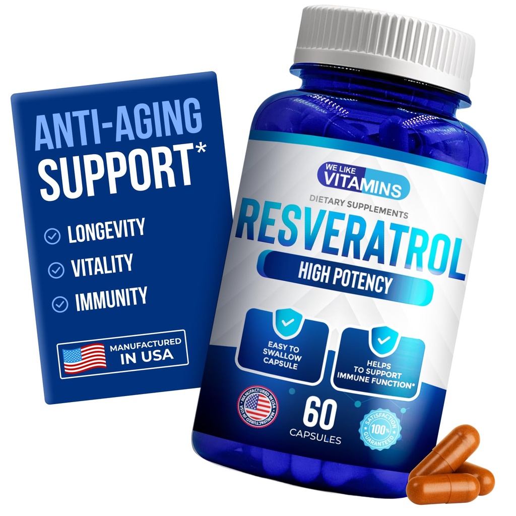 Máme rádi Vitamíny Resveratrol 1000mg na servírování - 60 Snadno spolknout Veggie Kapsle - Přírodní Resveratrol dodatek 1000mg - Antioxidant dodatek pomáhá podporovat imunitní systém