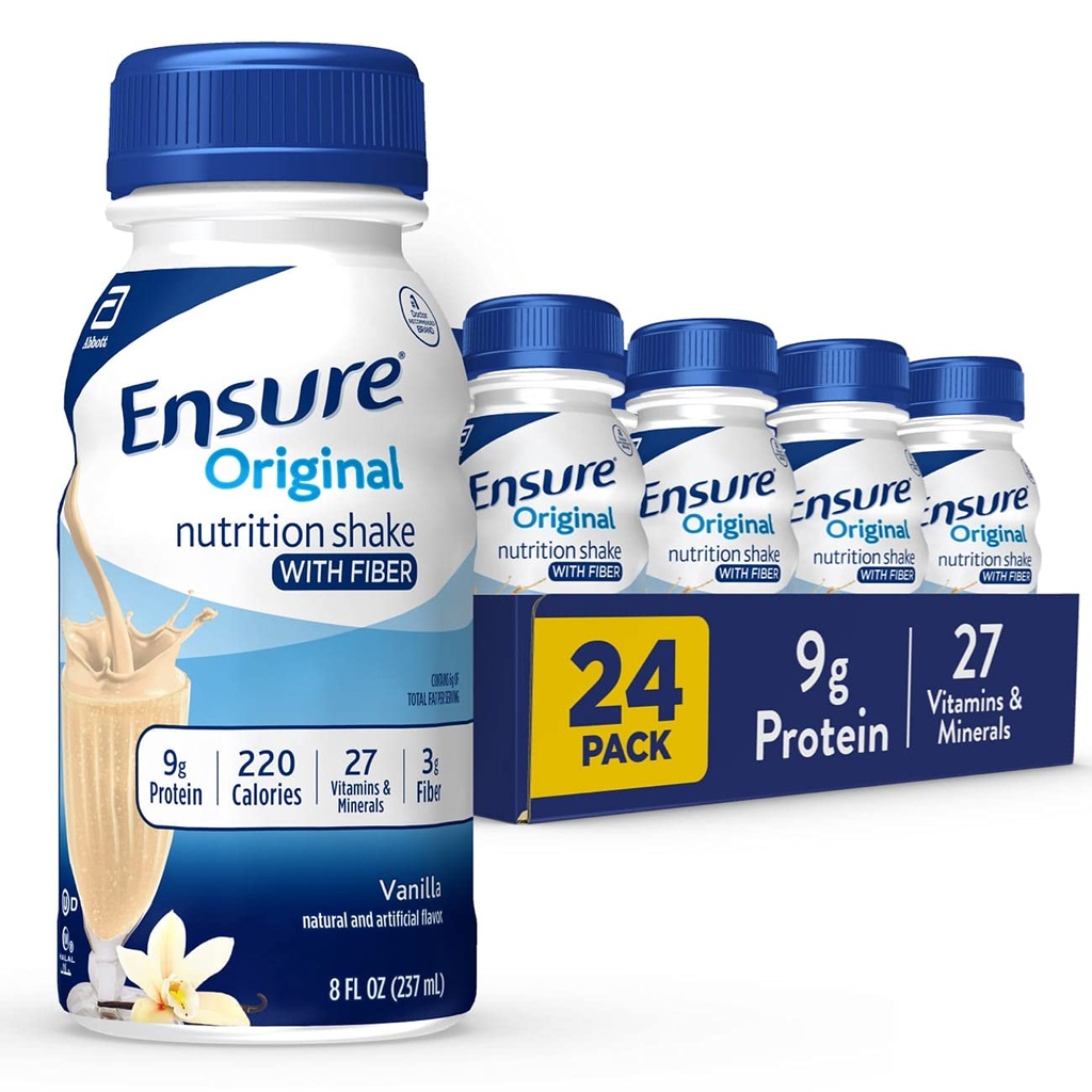 Zajistit Original Vanilla Nutrition Shake with Fiber CLANE124; Small Meal Replacement Shake CLANE124; Ready to Drink CLANE124; 9g Protein, 27 Vitamíny a minerály CLANE124; 8 fl oz - 24 Pack