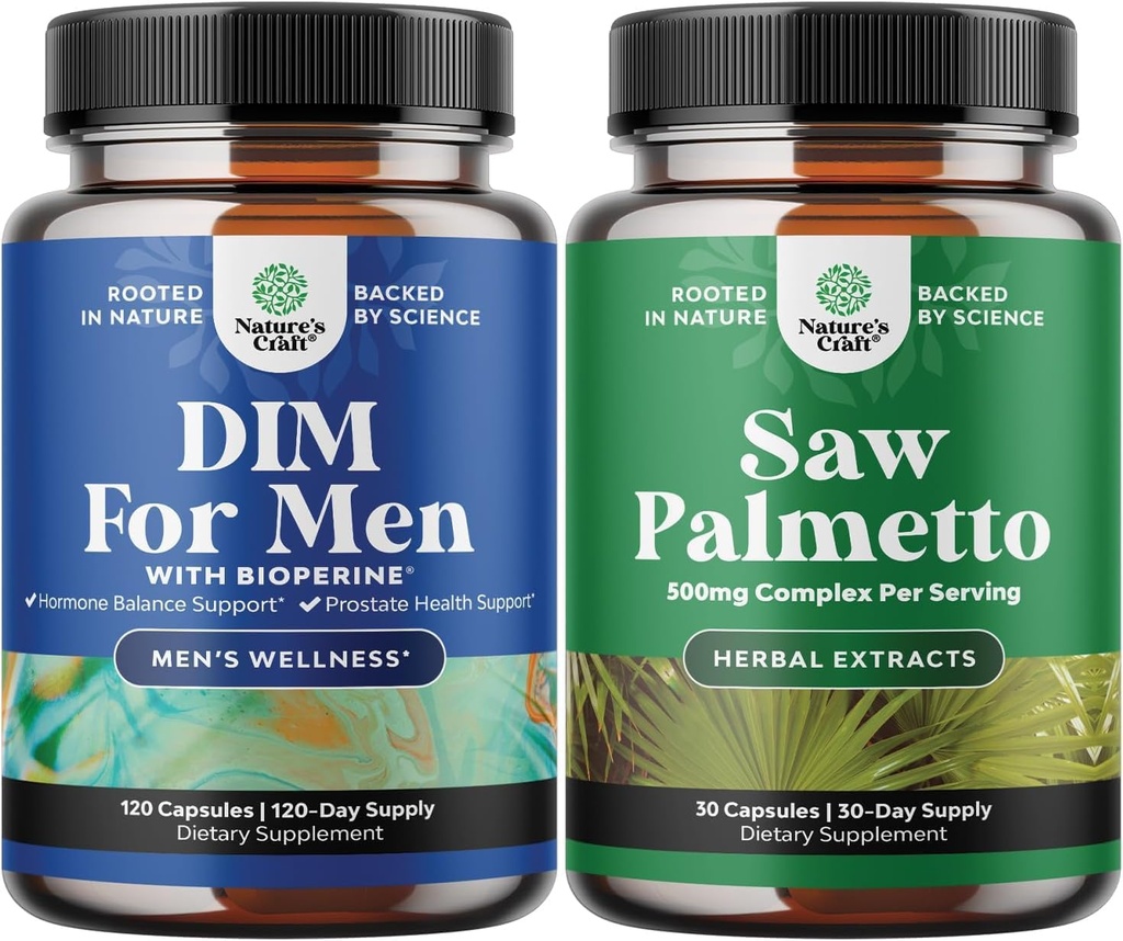 Svazky pokročilého DIM doplněk pro muže - Estrogen blokování a extra síla Saw Palmetto Extract - pro ženy a muže zdraví vlasů a podpora močení