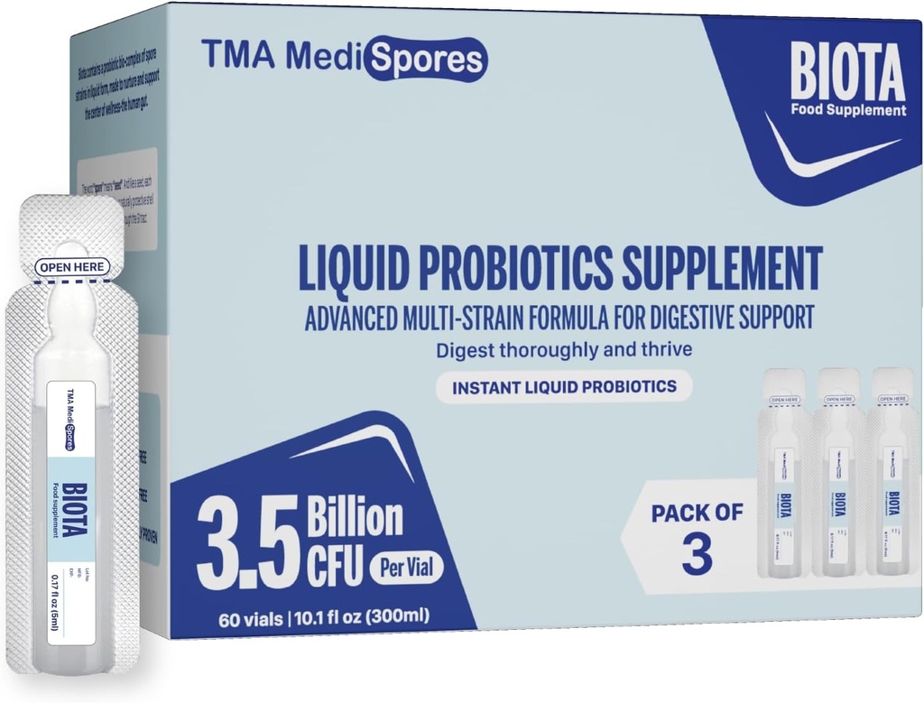 Biota Probiotické Nápoje pro stravitelné zdraví a imunitní podporu, Rychlá podpora Žaludeční zácpa, Denní Trávicí Probiotika pro dospělé, Děti, Gluten, Cukr zdarma & Non- GMO, 60 Služební