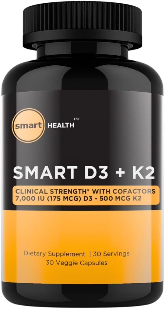 Vitamin D3 + K2 - Kostní zdraví a imunitní podpora - 7000 IU (175 MCG) D3 + 500 MCG K2 - Kofaktory B6, hořčík & zinek - Gluten Free, Vegan, Non- GMO - Dietní dodatek - 30 Veggie Kapsle