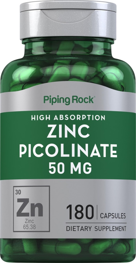 Piping Rock Zinek Picolinát 50mg FLAVI124; 180 Kapsle 124; Non- GMO, gluten zdarma dodatek