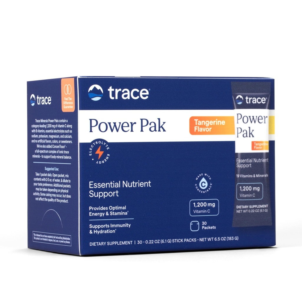 Stopové minerály Power Pak Multivitamin a multiminerální balíčky - Podpora elektrolytů - 1200 mg vitaminu C Plus 70 Tangerine Flavor - 30 Packets