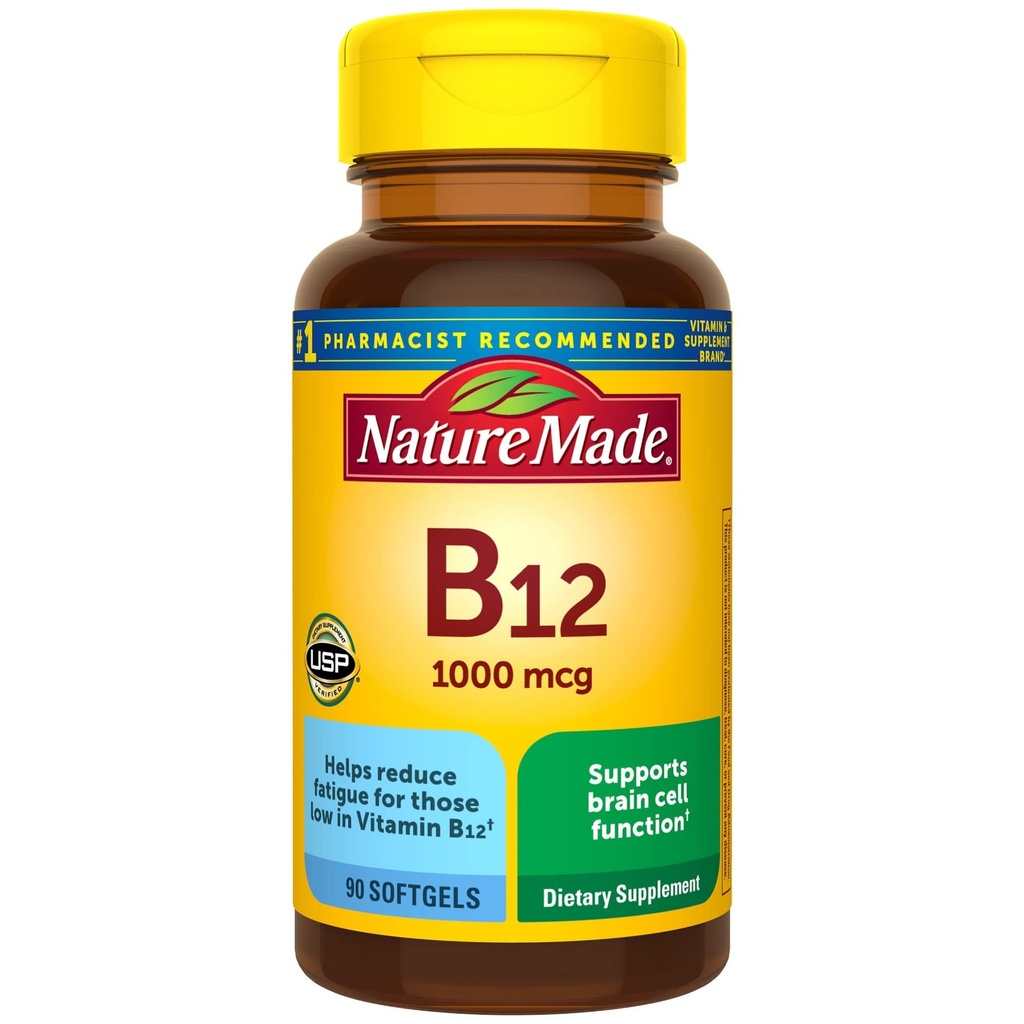 Nature Made Vitamin B12 1000 mcg, Dietní dodatek pro energii metabolismus Support- 90 Softgels.,