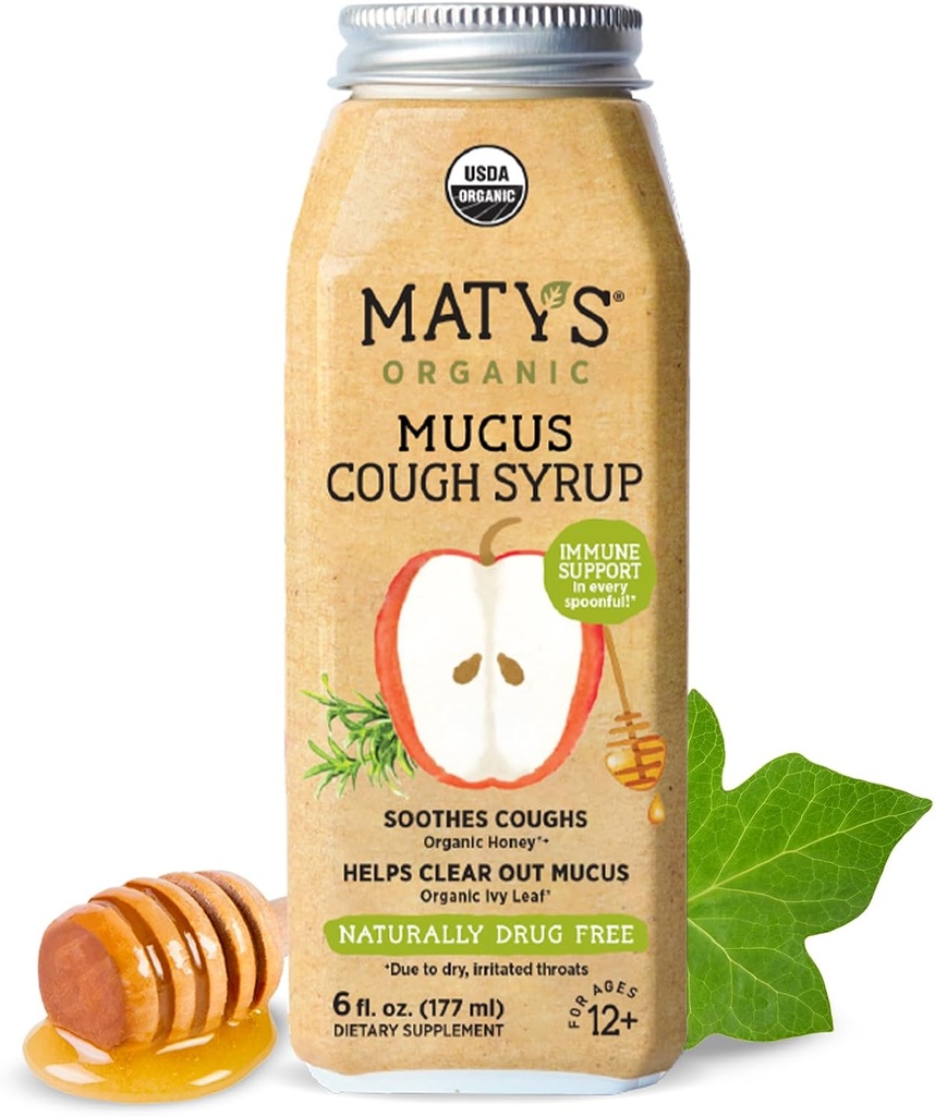 Matys Dospělý Mucus kašel Syrup pro dospělé a děti 12 let & up, Soothing Relief Ivy s organickými přísadami & zinek, 6 Fl Oz