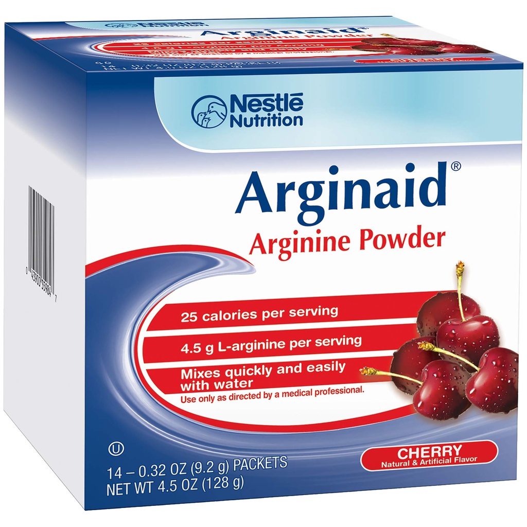 Arginaid Arginine Powder Drink Mix, Cherry - Nutriční potřeby pro péči o rány - 0, 32 OZ Packets (14 CT / Pack) (Balení po 2)