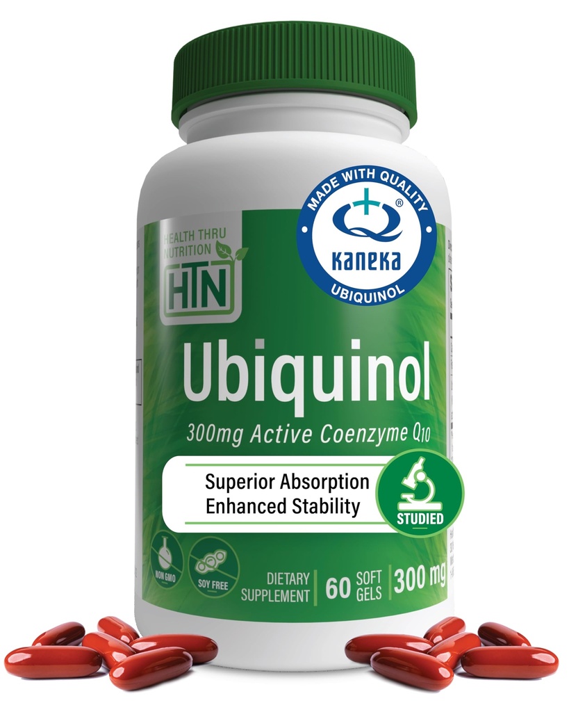 Zdraví Thru Nutrition Ubiquinol 300mg 60 Softgels jako Kaneka QH snížená CoQ-10 cd 124; stabilizované - třetí strana testováno 124; Zvýšená biologická dostupnost cd 124; Kardiovaskulární a Mitochondria Function Support cd 124; Non-GMO