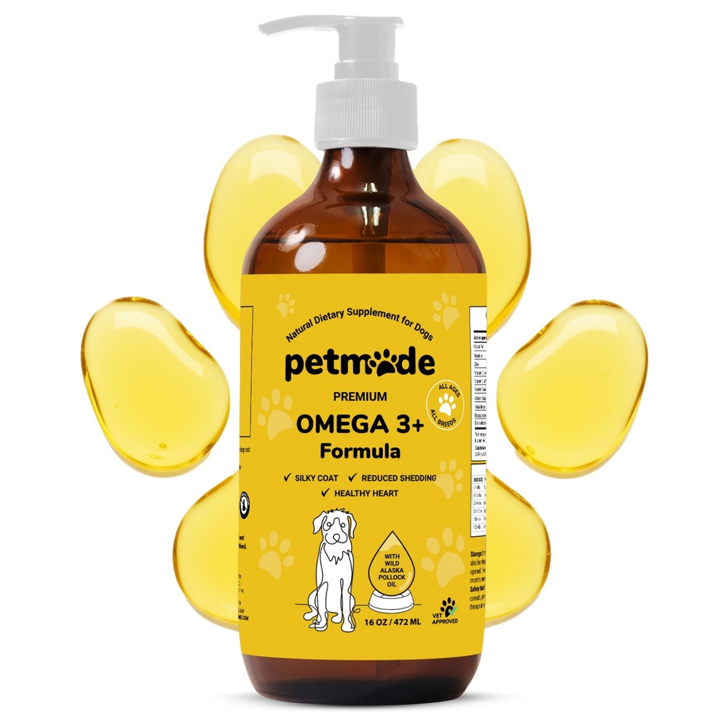 Omega 3 Fish Oil for Dogs Skin and Coat - Divoký aljašský Pollock Oil for Itchy Skin - Omega 3 Fatty Acids for Dogs - Liquid EPA & DHA doplňky - se zinkem, Vitamin C, B2, B7 & E - 16 Fl Oz
